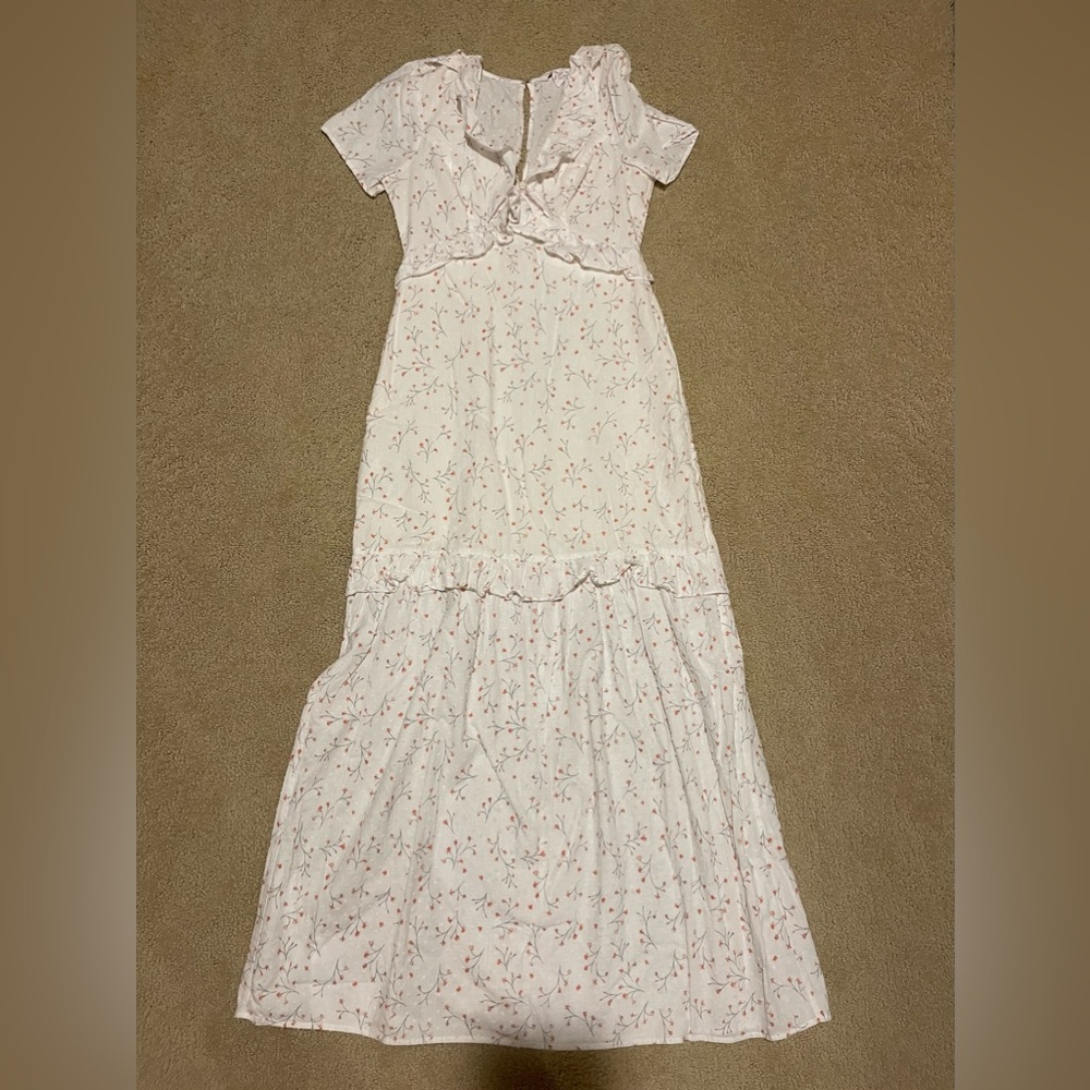 BCBGeneration White Maxi Dress with Pink Floral Print